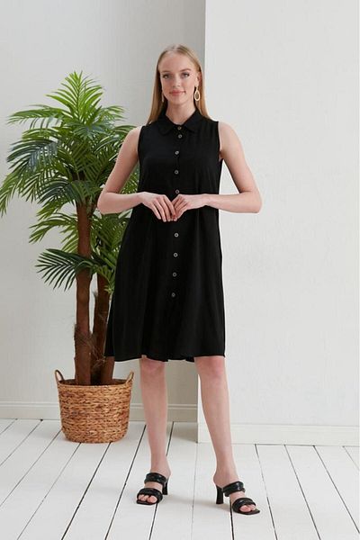 Gökcengirl Viscon woven button collar dress
