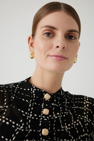 Exquise Black Chiffon Blouse - Plaid and Lined Regular Cut