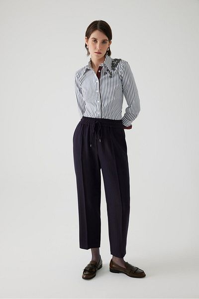 Exquise Comfortable Molded Women's Trousers with Elastic Waist and Pocket Detail