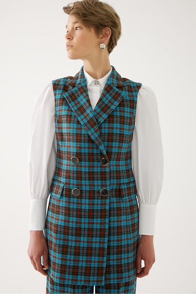 Exquise Plaid Patterned Collared Vest