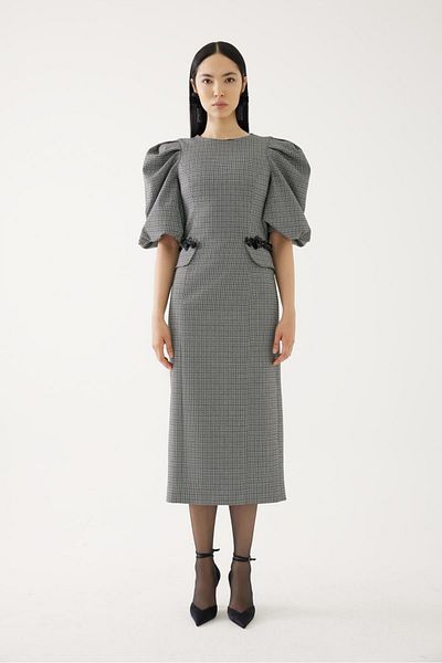 Exquise Floral Embroidered Dress with Balloon Sleeves