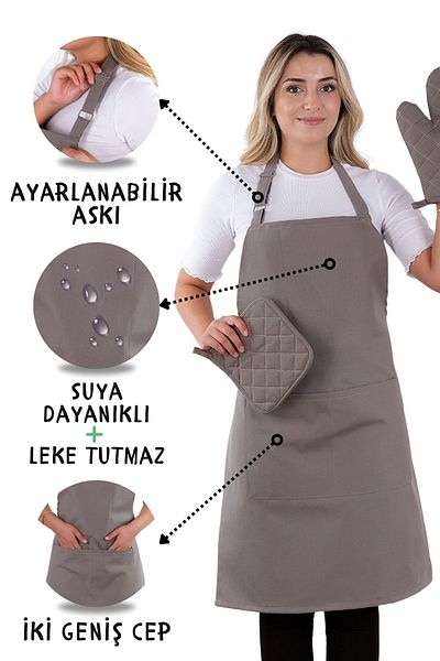 sevilya Simple Set of 3 Kitchen Apron Set with Adjustment Hanger (GLOVES, GRIPS)