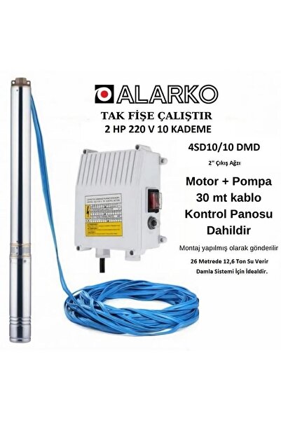 ALARKO-CARRİER Alarko 2 Hp 10 Kademe Derin Kuyu Dalgıç Pompa(30mt Kablolu Ve Pano Dahil)montaja Hazır Tak Çalıştır