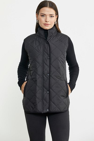 Sementa Black Quilted Vest - Stand Collar and Pocket