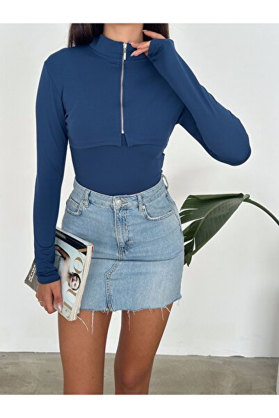 gozdefashion Kadın Yarım Fermuar Detaylı Atletli Crop