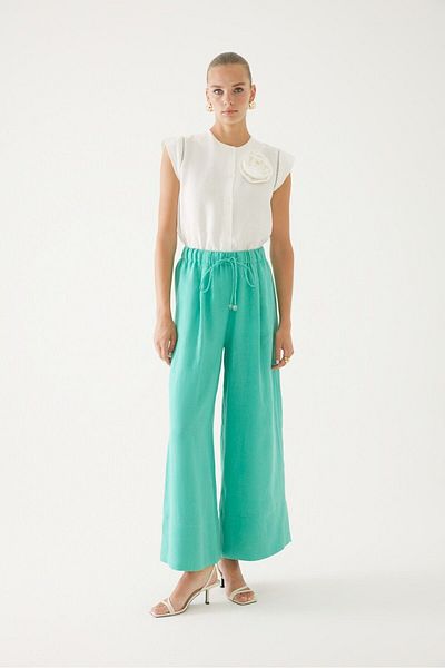 Exquise Παντελόνι Casual Cut Mint - Λεπτομέρεια με δαντέλα