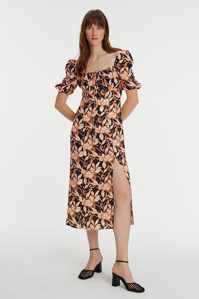 Exquise Rochie midi cu fanta cu imprimeu floral