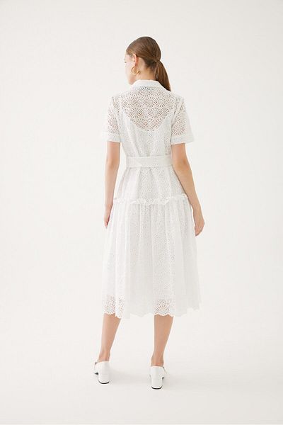 Exquise Shirt Collar White Dress