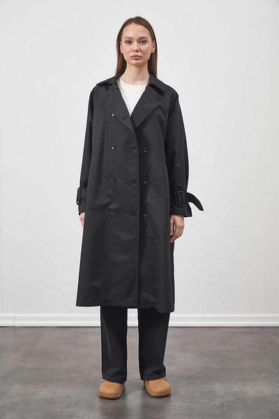 Mevra Trenchcoat negru supradimensionat - Cataramă