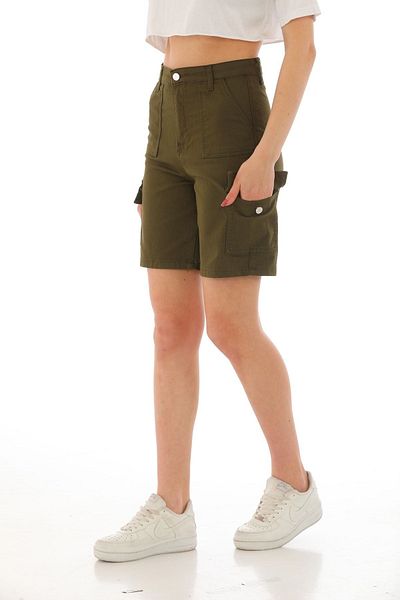 BİKELİFE Khakifarbene Lycra-Shorts und Bermudas mit hoher Taille für Damen