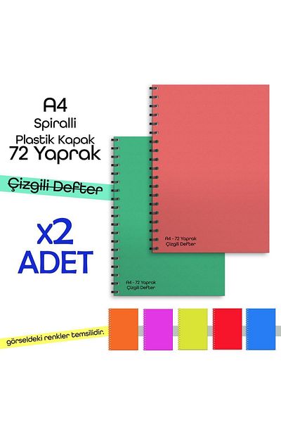 Fragman Yayınları A4 72 Sheets 2 Pieces Lined School Notebook Planner Gift Plastic Cover with Spiral