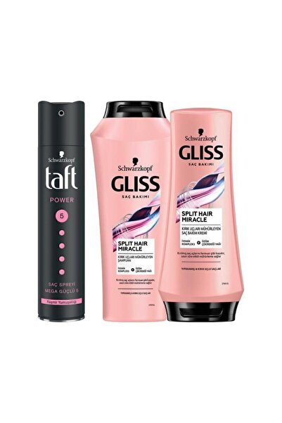Gliss Split Hair Miracle Şampuan 500 ml Saç Kremi 360 ml Taft Power Cashmere Sprey 250 ml