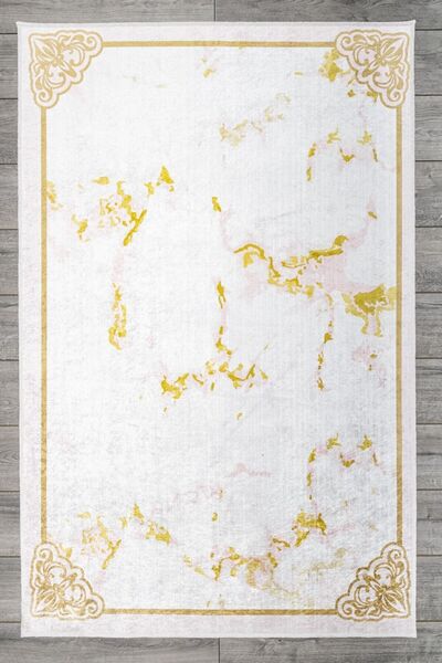 Oriente Home Bordürlü Beyaz Gold Lila Çocuk Halısı Anti-bakteriyel Kaymaz Tab...