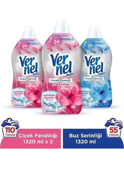 Vernel Max Konsantre Çamaşır Yumuşatıcısı 3x Set 1320ml (275YIKAMA) 2 Çiçek F...