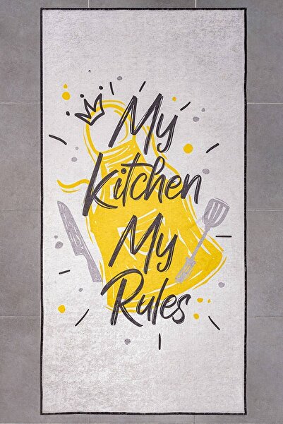 Oriente Home Figürlü Beyaz Sarı Kaymaz Taban Dijital Baskı Yıkanabilir Kadife...