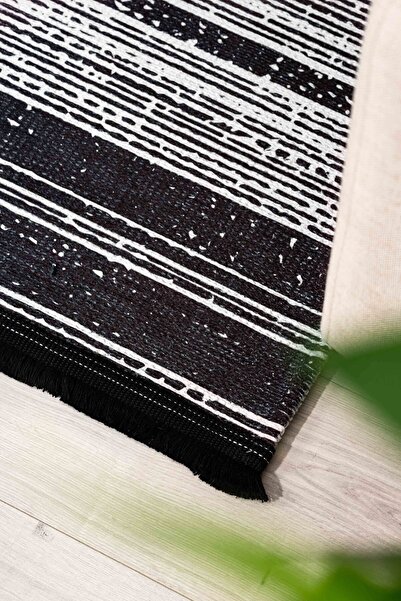 Oriente Home Line Patterned Black Gray Washable Non-Slip Chenille Hallway Living Room Kitchen Carpet 7971