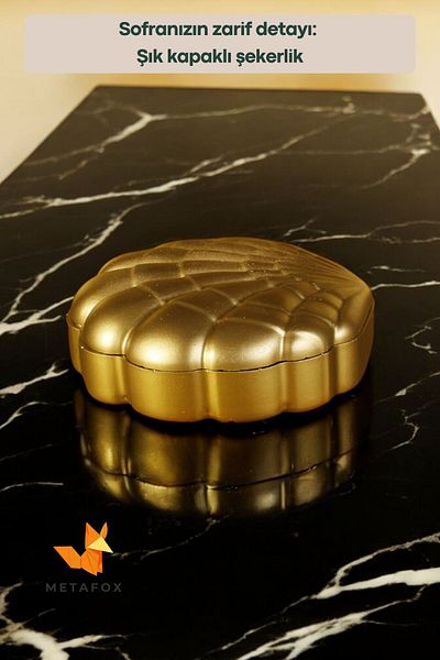 METAFOX Gold Colored Sugar Bowl - Bowl with Lid, Cookie Bowl Model 11