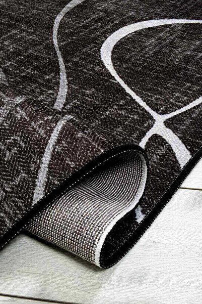Oriente Home Modern Patterned Black Velvet Carpet Washable Non-Slip Base Room Carpet 7027