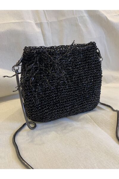 ddoo Metalik Siyah Çanta. Küçük boy zincirli çanta