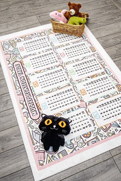 Oriente Home Çarpım Tablosu Desenli Multirenk Çocuk Halısı Anti-bakteriyel Kaymaz Taban Kadife 8475