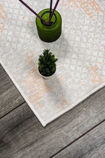 Oriente Home Bohemian Patterned Gray Cream Washable Non-Slip Base Velvet Runner Hallway Carpet 7567