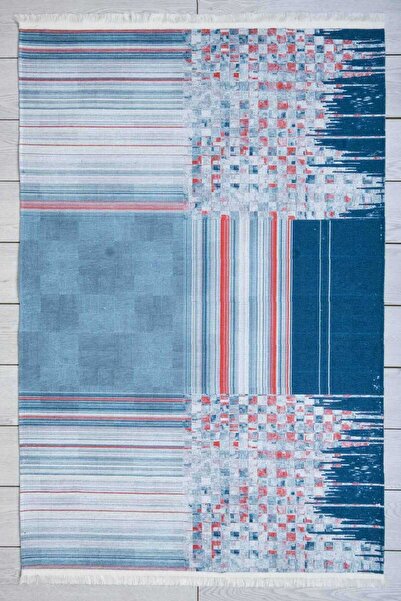 Oriente Home Bohemian Patterned Blue Powder Runner Washable Entrance Chenille Hallway Carpet 7554