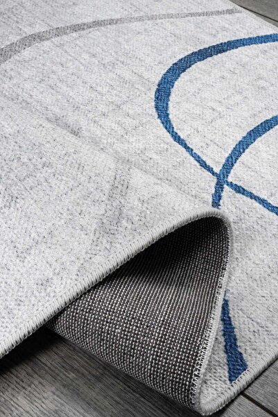 Oriente Home Modern Patterned Blue Gray Velvet Carpet Washable Non-Slip Base Hallway Carpet Runner 7028