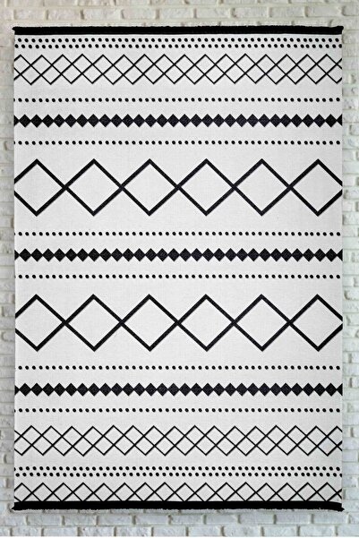 Oriente Home İskandinav Desenli Beyaz Siyah Yıkanabilir Kaymaz Taban Şönil Ha...