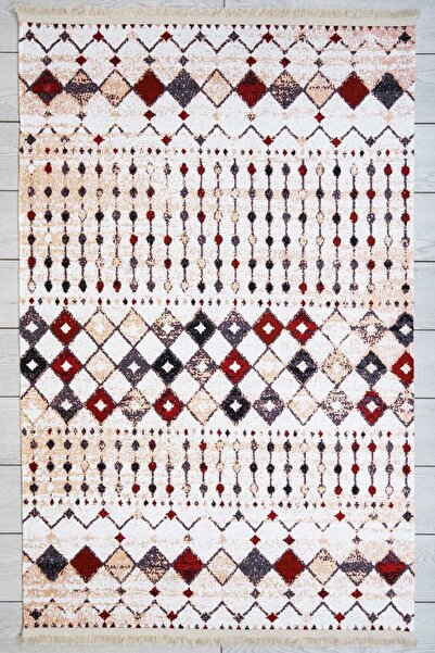 Oriente Home Scandinavian Patterned Beige Carpet Washable Chenille Machine Ca...