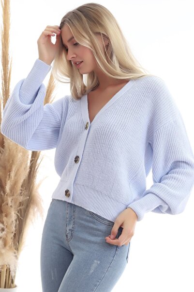 Devinka Γυναικεία Baby Blue Ζακέτα με 3 κουμπιά V λαιμόκοψη