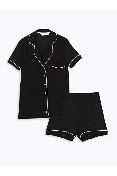 LC Waikiki LCW DREAM - Нов черен дамски пижамен комплект с яка на риза