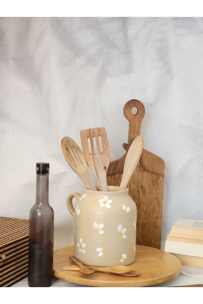 Mogolune Dekoratif El Yapımı Papatya Desenli Seramik & Vazo & Kaşıklık