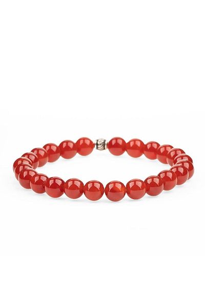 Zeynep Büyükbay 8mm Sphere Cut Red Agate Natural Stone Bracelet