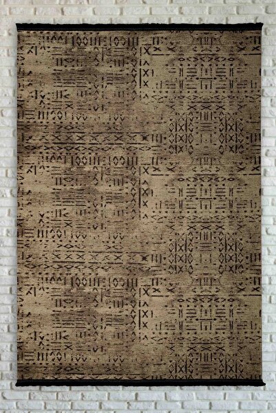 Oriente Home İskandinav Desenli Kahverengi Siyah Yıkanabilir Kaymaz Taban Şönil Makina Halısı 7809