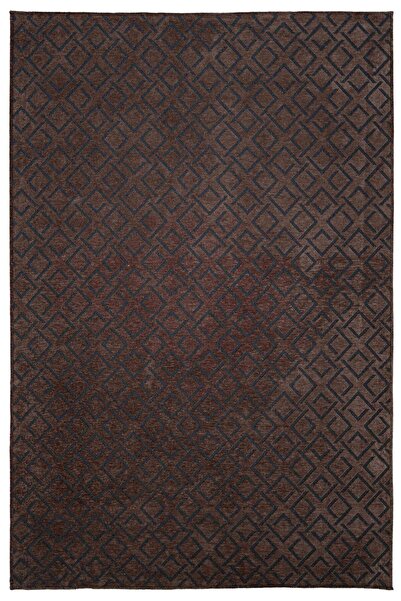 Lorente Home Moreno Viskon Dokuma Halı Kaymaz Taban Yıkanabilir Koyu Kahverengi Antrasit Mutfak Halısı 1243