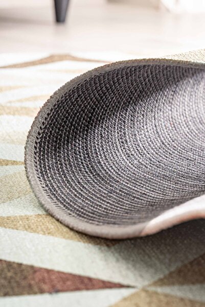 Oriente Home Scandinavian Patterned Cream Brown Washable Non-Slip Chenille Corridor Hall Carpet 7829