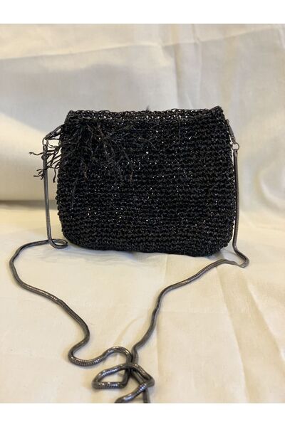 ddoo Metalik Siyah Çanta. Küçük boy zincirli çanta