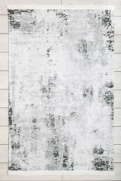 Oriente Home Modern Abstract Desenli Şönil Dokuma Halı Gri Yıkanabilir Saçaklı Kaymaz Taban Halı 7344