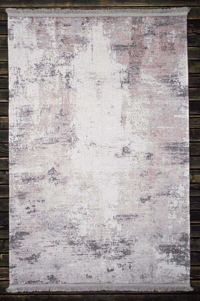 Oriente Home Abstract Desenli Gri Yıkanabilir Şönil Dokuma Saçaklı Kaymaz Tab...