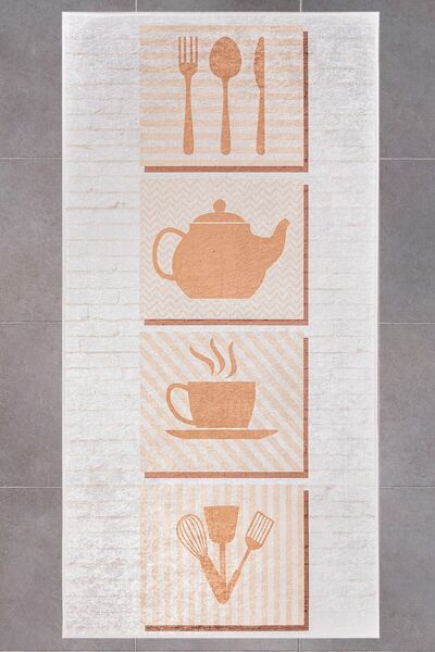 Oriente Home Figürlü Beyaz Somon Kaymaz Taban Dijital Baskı Yıkanabilir Kadif...