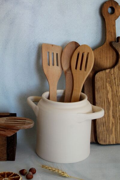 Mogolune Home Vazo Dekoratif Seramik Vazo El Yapımı Açık Bej Seramik Çömlek Vazo & Kaşıklık