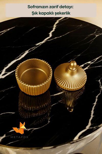 METAFOX Gold Colored Sugar Bowl - with Cookie and Lid, Model 10
