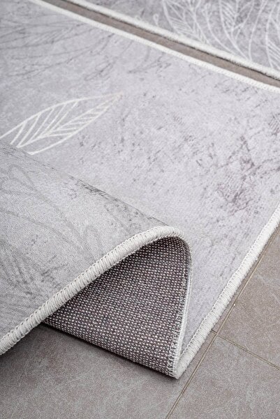 Oriente Home Μοκέτα μπάνιου 2 τεμαχίων με λουλουδάτο σχέδιο γκρι αντιολισθητική βάση που πλένεται 8710