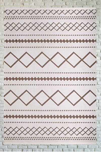 Oriente Home Nordic Patterned Light Cream Mink Washable Non-Slip Base Chenill...