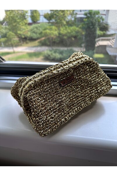 bukki Handmade Clutch Çanta /El Örgüsü El Çantası / Metalik Ip Parlak Simli  ...