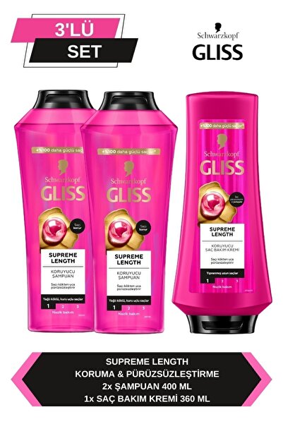 Gliss Supreme Length Şampuan 400 ml x 2 Adet + Saç Kremi 360 ml