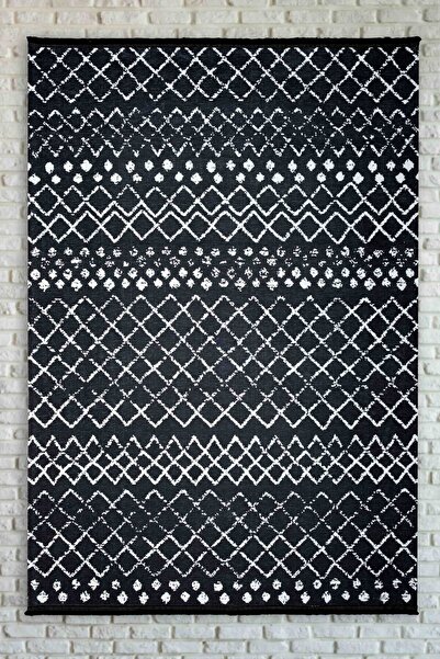 Oriente Home İskandinav Desenli Siyah Beyaz Yıkanabilir Kaymaz Taban Şönil Ma...