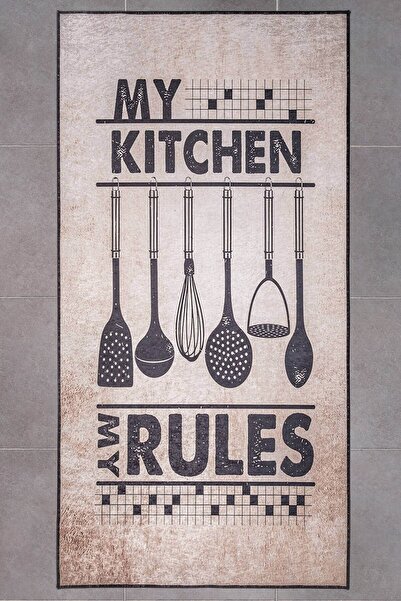 Oriente Home Figürlü Somon Siyah Kaymaz Taban Dijital Baskı Yıkanabilir Kadif...