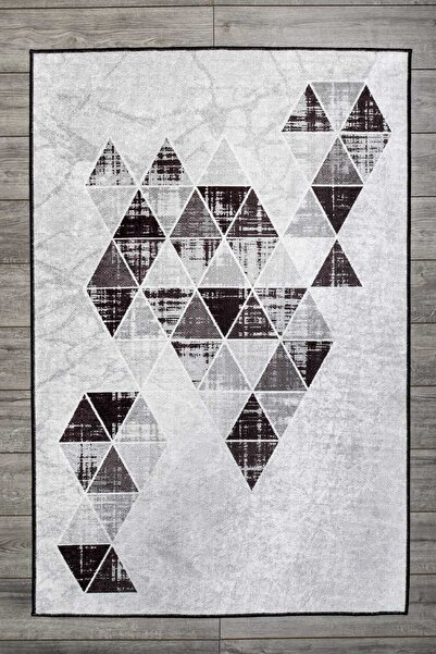 Oriente Home Modern Patterned Velvet Carpet Gray Black Washable Non-Slip Base...