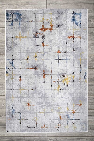 Oriente Home Bohem Desenli Beyaz Gri Multirenk Kadife Halı Yıkanabilir Kaymaz...